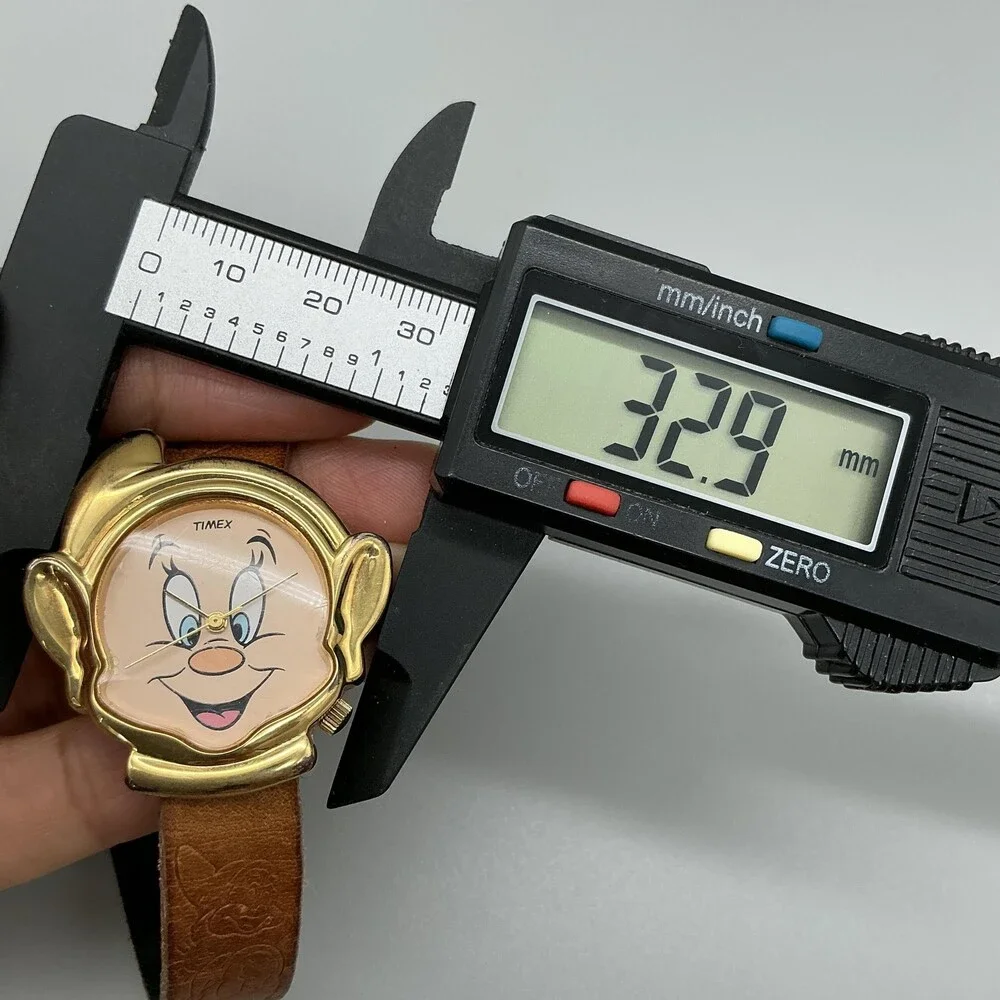 Vintage Timex Unisex Watch 33mm Dopey Disney Brown Leather Strap New Battery
